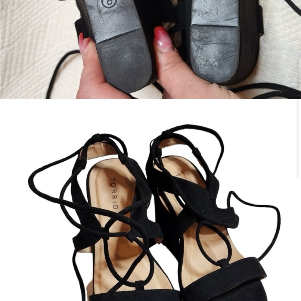 NEW Torrid Black Faux Suede Ankle Laceup Wrap Platform Wedges. Women's size 8 - Picture 4 of 5